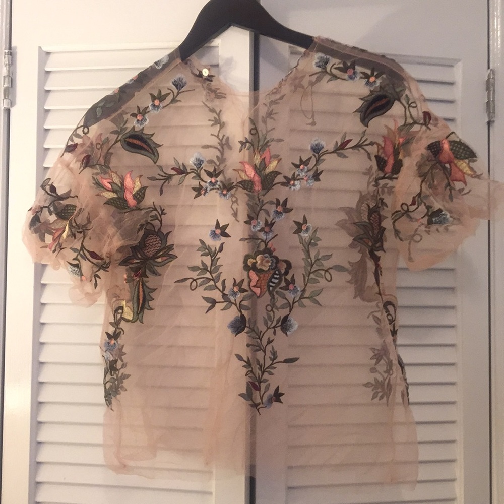 Sheer embroidered floral top